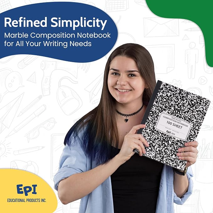 4 Pack - EPI Marble Hardcover Wide Ruled Composition Notebook | 200 Pages - Image 7