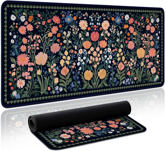 Aesthetic Desk Mat, Cute Whimsy Garden Desk Pad Protector by Zotia