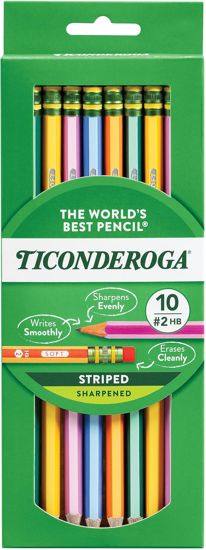 Ticonderoga X13910 Striped Wood-Cased Pencils, 2 HB Soft, Pre-Sharpened by Ticonderoga