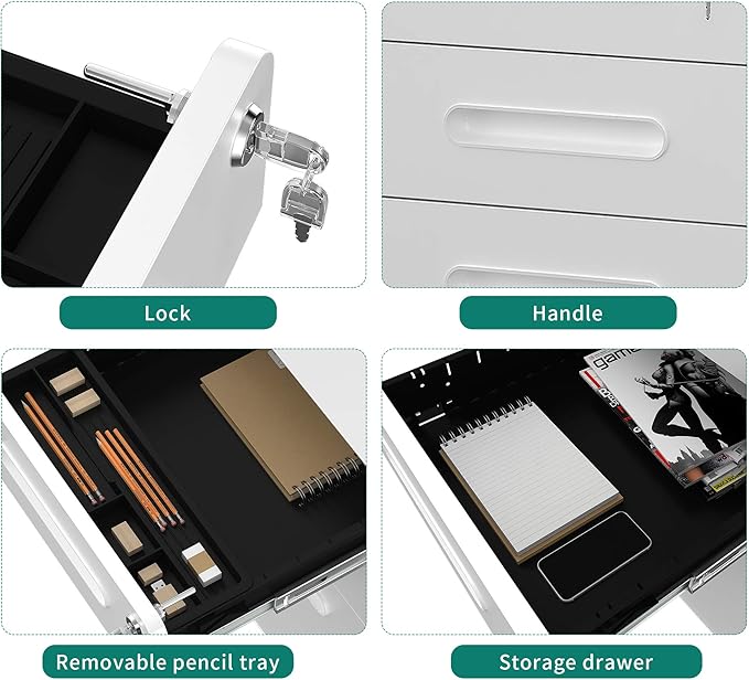 YITAHOME 3 Drawer Mobile File Cabinet, Metal Vertical File Cabinet with Lock, Filing Cabinet Under Desk fits Legal/A4 Size for Home Office, Fully Assembled, White-DeskLoop Office