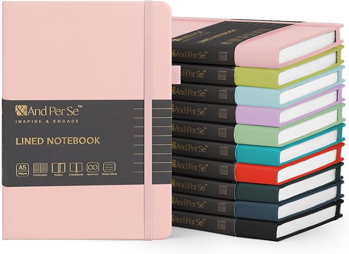 &And Per Se 10-Pack Lined Notebooks, A5 Hardcover, 160 Pages 100gsm Thick Paper by AndPerSe