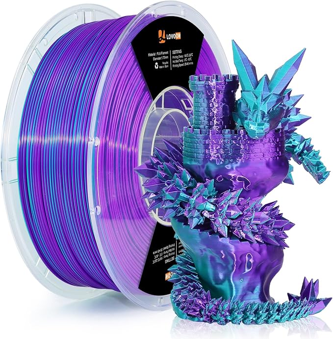 LOVOON 3D Printing Filament PLA Silk Multicolor PLA Filament 1.75mm DualColor by LOVOON