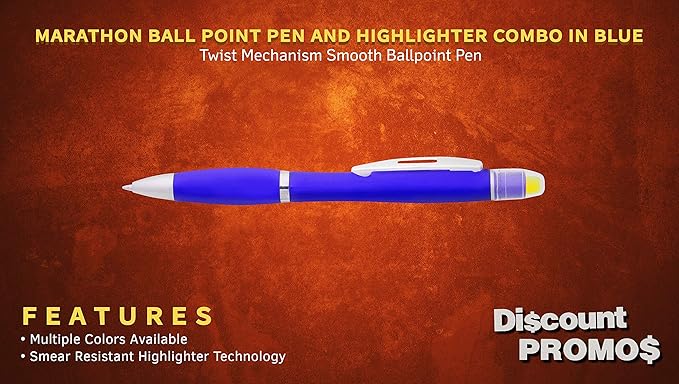 DISCOUNT PROMOS 10 Marathon Gel Highlighter Pens Pack - Twist Mechanism, Ballpoint - Blue-DeskLoop Office