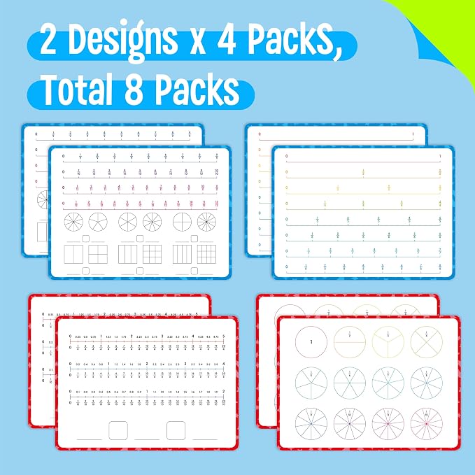 8 Packs Fraction Manipulative Whiteboards, Double-Sided Dry-Erase Number Line - Image 2