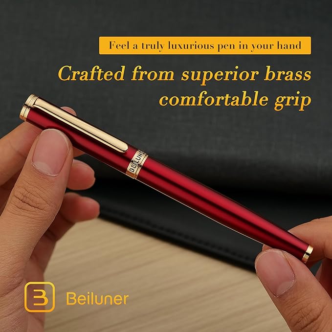 BEILUNER Red Fountain Pen,Stunning Luxury,24K Gilded Nib(Medium),Gorgeous 24K Gold Finish, Ink Converter,Trustworthy Pen Gift for Men&Women-Elegant,Fancy,Executive,Calligraphy, Nice Pens for Writing-DeskLoop Office