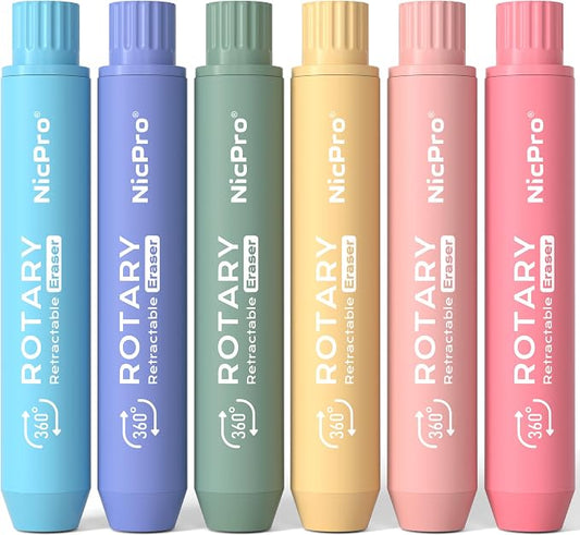 Nicpro 6 Pack Rotary Retractable Erasers, Soft TPE Twist Erasers in Cute by Nicpro