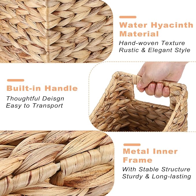 BTSKY Woven Magazine Holder, Water Hyacinth Magazine Basket, Natural Storage - Image 4
