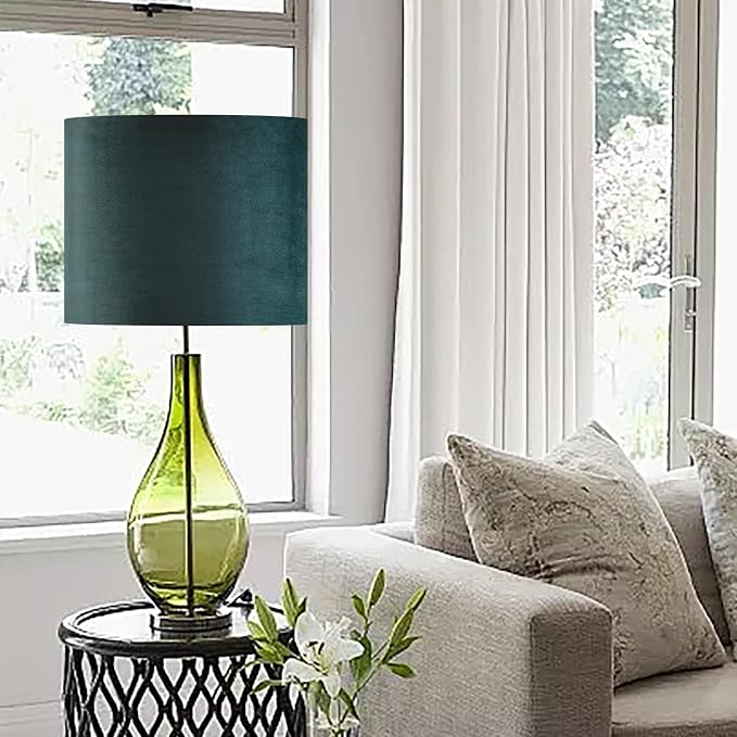 GO&SO Green Velvet Medium Lamp Shades Drum Lamp Shades 13" Top x 13" Bottom x - Image 7