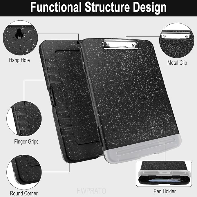 HWPRATO Glitter Clipboard with Storage, Clip Boards 8.5x11 with Pen Holder - Image 4