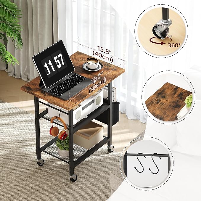 MAHANCRIS 3-Tier Printer Stand, Rolling Printer Table on Wheels, Industrial - Image 4