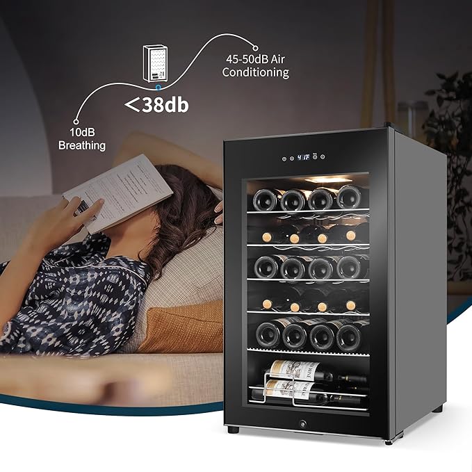 24 Bottles Wine Cooler Refrigerator, Small Wine Fridge Mini Wine Fridge Countertop with Glass Door Wine Cellars for Red Wine, Champagne, Dry White Wine, Sparkling Wines-DeskLoop Office