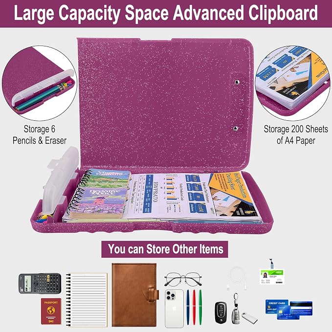 HWPRATO Glitter Clipboard with Storage, Clip Boards 8.5x11 with Pen Holder - Image 3