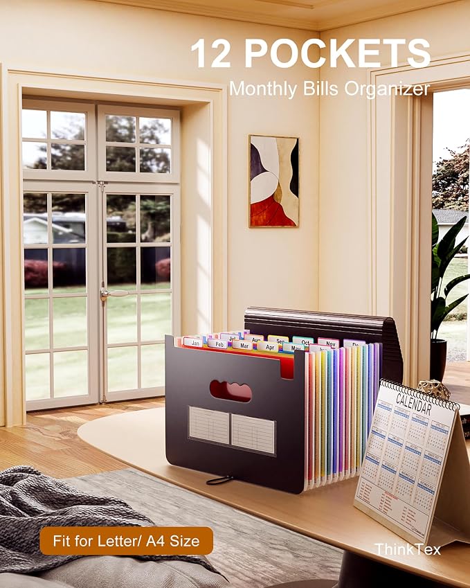 ThinkTex Accordion File Organizer, 12 Pockets Monthly Bill Receipt Organizer - Image 2