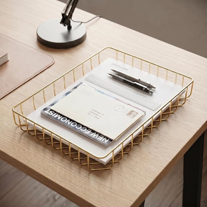 Elegant Gold Wire Desk Tray Organizer - Image 6