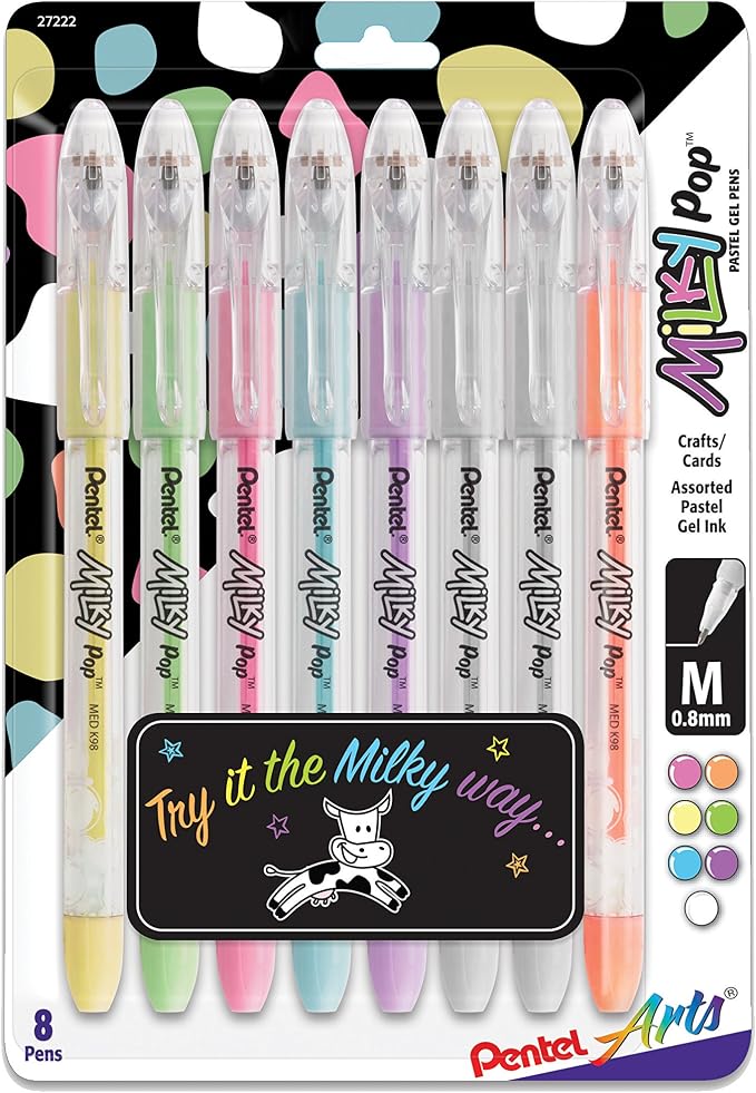 Pentel Arts Milky Pop Pastel Gel Pen, 0.8mm Medium Line by PentelofAmerica