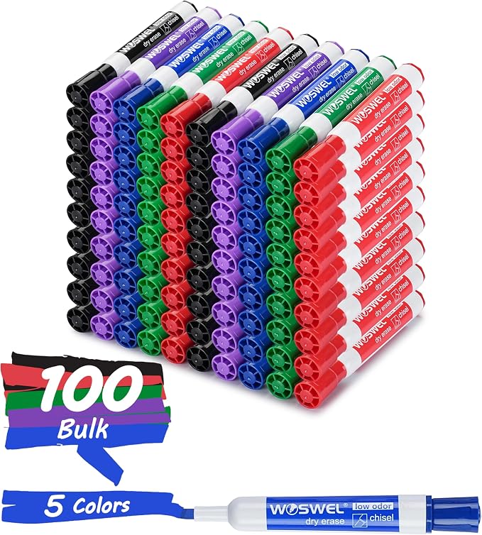 WOSWEL Dry Erase Markers, Chisel Tip Whiteboard Markers, Low Odor Thick Dry by WonderfulOptions