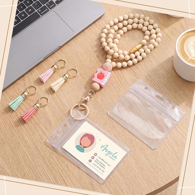 Teacher Lanyard with ID Holder Cute Wooden Beaded Lanyards - Image 4
