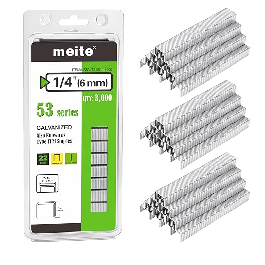 meite JT21 Staples, 1/4 Inch Galvanized Fine Wire Staples by meite