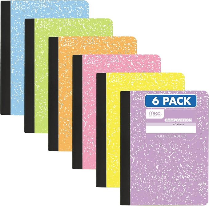 Mead Composition Notebook, College Ruled 7.5" x 9.75" Paper, 100 Sheets by Mead