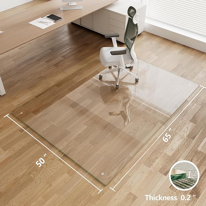 Koonmi Glass Chair Mat for Carpet, Tempered Glass 50"x65" Office Chair Mat - Image 6