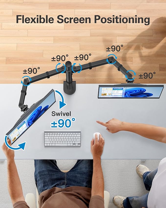 HUANUO Dual Monitor Desk Mount, Heavy-Duty Steel Adjustable Arm for 13-32 Inch Screens, Tilt, Swivel, Rotate, C-Clamp & Grommet Base, Holds up to 17.6 lbs per Arm, VESA 75/100mm-DeskLoop Office