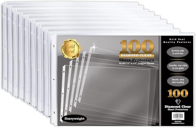GOLD SEAL 100 Pack 11x17 Inch Heavyweight Diamond Clear Sheet Protectors by GOLDSEAL