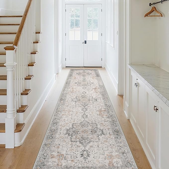 GENIMO Runner Rug 2'6''x8, Non Slip Vintage Hallway Runner Rugs, Low Pile - Image 8