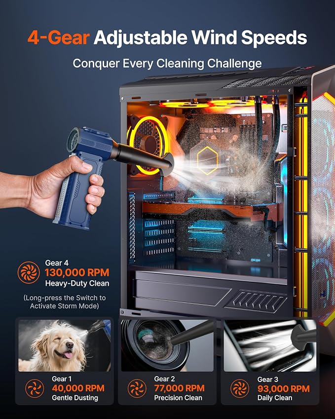 Compressed Air Duster, 000RPM Ultra-Powerful Electric Air Duster | 8000mAh - Image 4