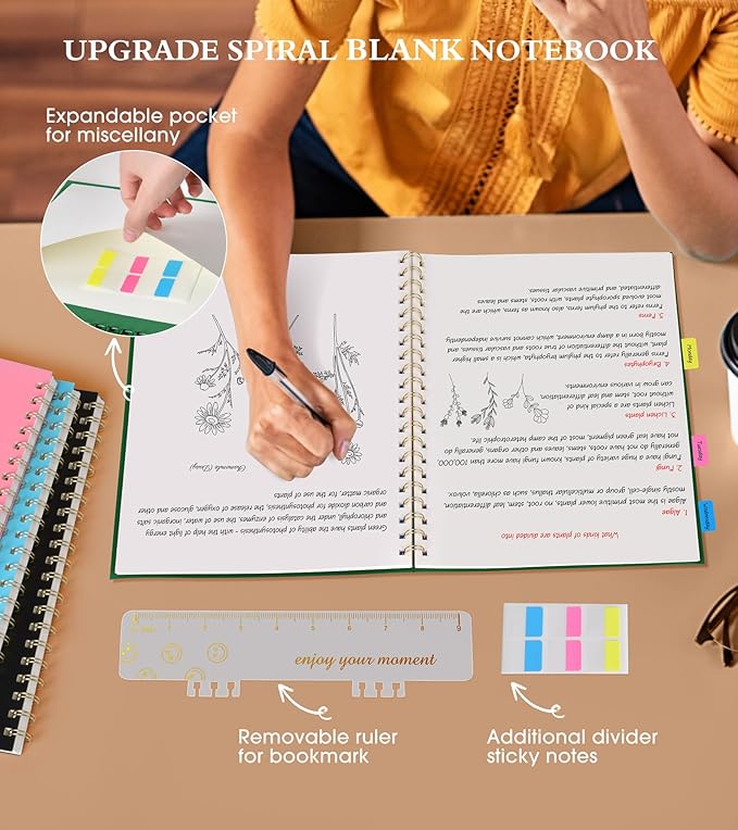 Blank Spiral Notebook Journal 8.5” x 11”, A4 Large Sketch Book for Women Men, 100 GSM Blank Paper Drawing Notebook, Plastic Hardcover Spiral Bound Sketchbook for Sketching Work School Writing, Green-DeskLoop Office