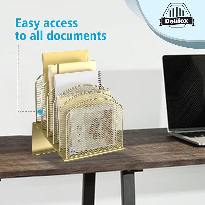 Delifox Inclined Desk File Organizer, Vertical File Folder Holder Stand Metal - Image 5