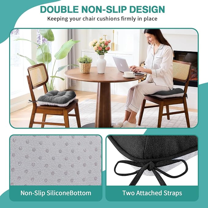 BETU Black Chair Cushions for Dining Chairs Set of 6, 3.5" Thick Kitchen Table - Image 2
