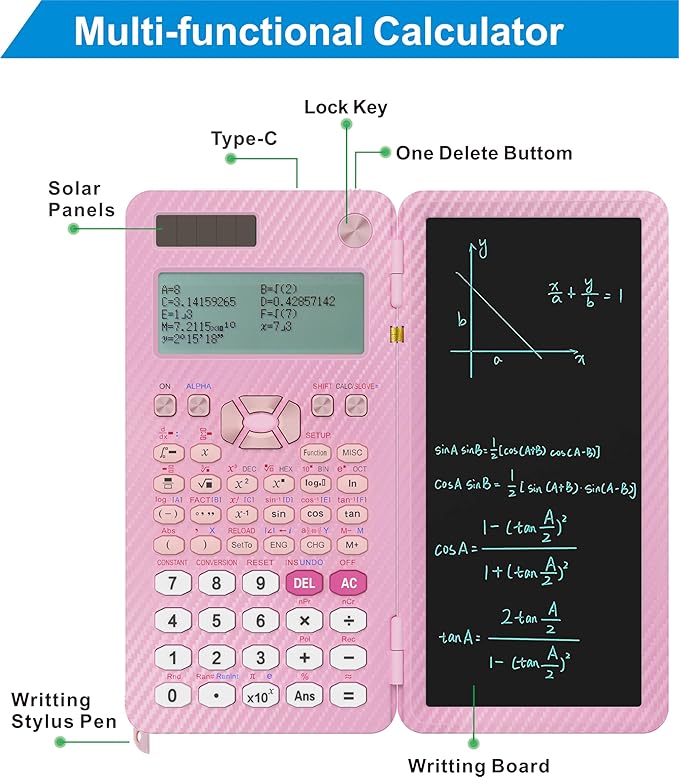 Scientific Calculators for College Students, IPepul Pink Desktop Math Solar Calculator with Notepad,991EX Type-C Rechargeable 552 Functions, School Supplies for Middle High School and Students(Pink)-DeskLoop Office