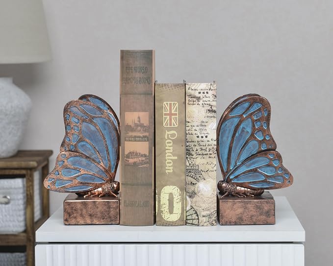 Vintage Blue Butterfly Bookends, Resin Book Ends - Image 2