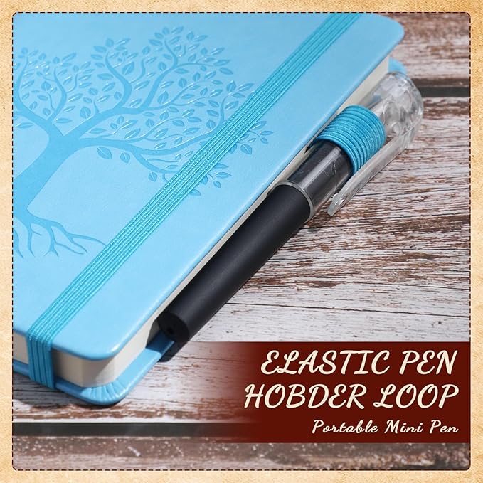 Estune Tree Small Notebooks Pen Leather Lined Pocket Subject Notebooks Hardcover Pocket Notepad Cute Ruled Leather Journals with Pen Holder for Men Women School Business, A6(Stylish Color,30 Set)-DeskLoop Office