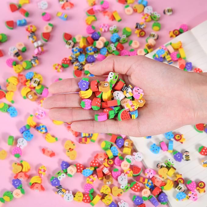 300 Pieces Mini Erasers for Kids, Bulk Small Animal Fruit Pencil Erasers - Image 7