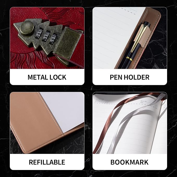 ZXHQ Diary with Lock for Women & Men, A5 240 Pages Lockable Journal with Pen - Image 5