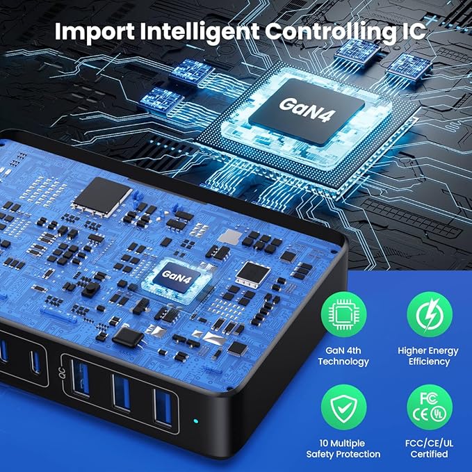 USB C Charger 300W USB C Charger Block, 8-Ports GaN IV Fast Charging Station Hub, Dual PD 100W Laptop Charger Adapter,for MacBook Pro/Air/iPad/iPhone16/15/14/Apple Watch/DELL/Samsung for Home Office-DeskLoop Office