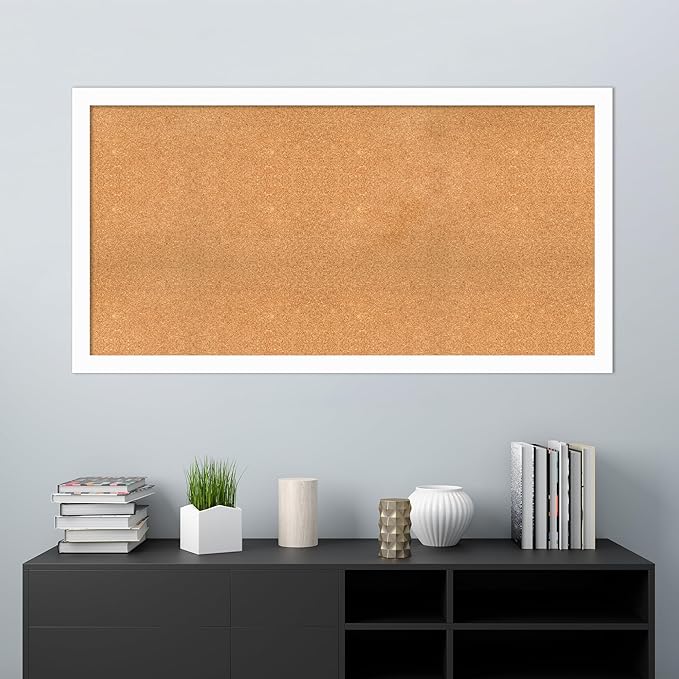 Amanti Art Natural Cork Board for Wall, 31x59 Vision Board with White Frame, Oversize Corkboard Office Decor for Home Organization, Casual Corkboard Pinboard to Display Items for Home Organization in-DeskLoop Office