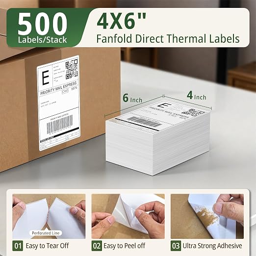 Tera Direct Thermal Labels 4x6: 500 Fanfold Shipping Labels - Image 2