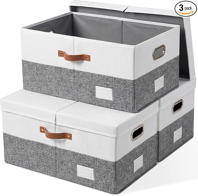 PRANDOM Storage Bins with Lids Linen Fabric Foldable Storage Boxes Organizer by Prandom