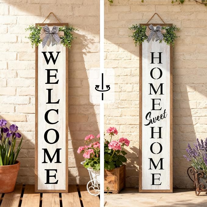 Double-sided Welcome Wooden Sign Stand by Unknown