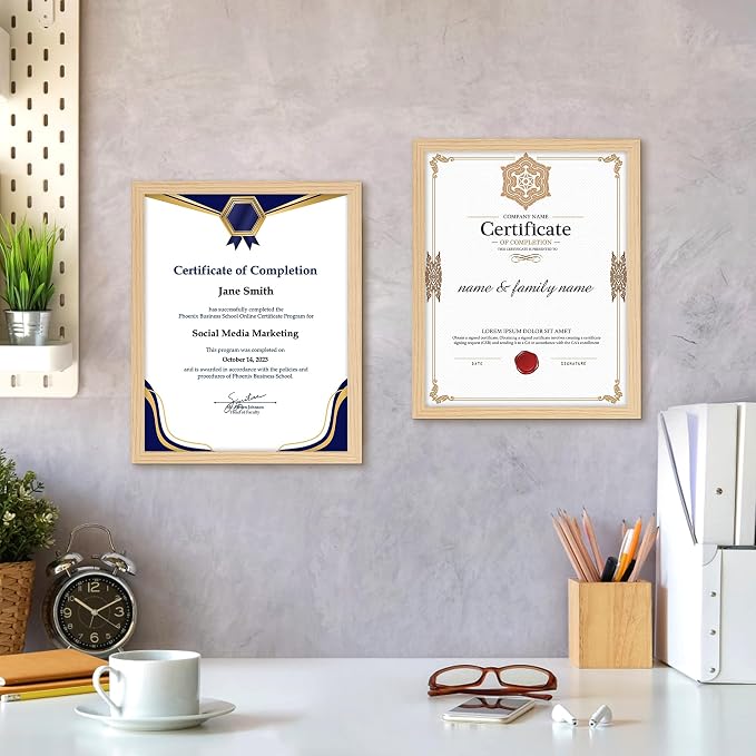FIXSMITH 8.5x11 Diploma Frame, Natural Picture Frames - Image 6