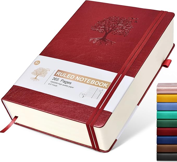 Lined Journal Notebook, 365 Pages A4 Big Journals for Writing College Ruled Notebook, Hardcover Leather Journal for Women Men, Daily Notebook for Work, Note Taking, 100Gsm Thick Paper(8.5" x 11"Wine)-DeskLoop Office