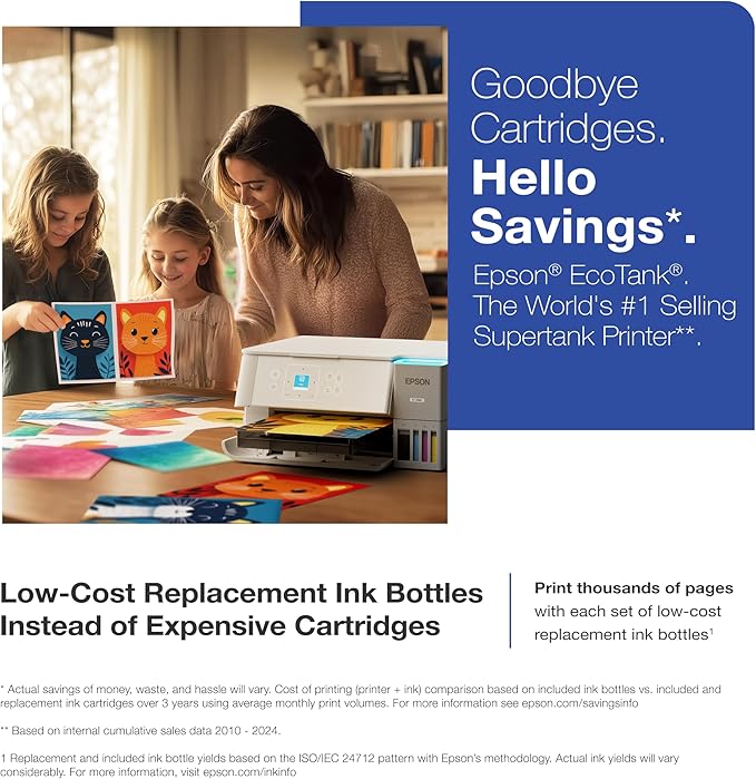 Epson EcoTank ET-2980 Wireless All-in-One Color Supertank Printer with up to 3 Years of Ink, Refillable Tanks, Perfect for Home, 15 PPM, 1.44" Color Screen, Auto 2-Sided Printing - White-DeskLoop Office