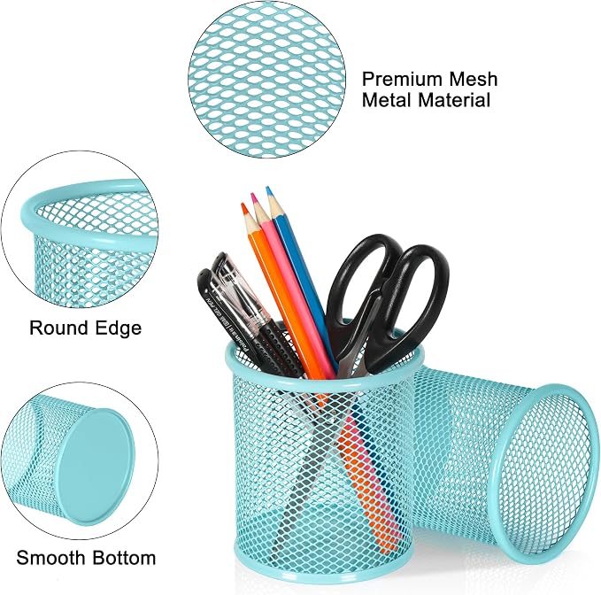 EasyPAG Pencil Holder for Desk, 2 Pack Metal Pen Organizer, Mesh Pencil Cup - Image 2