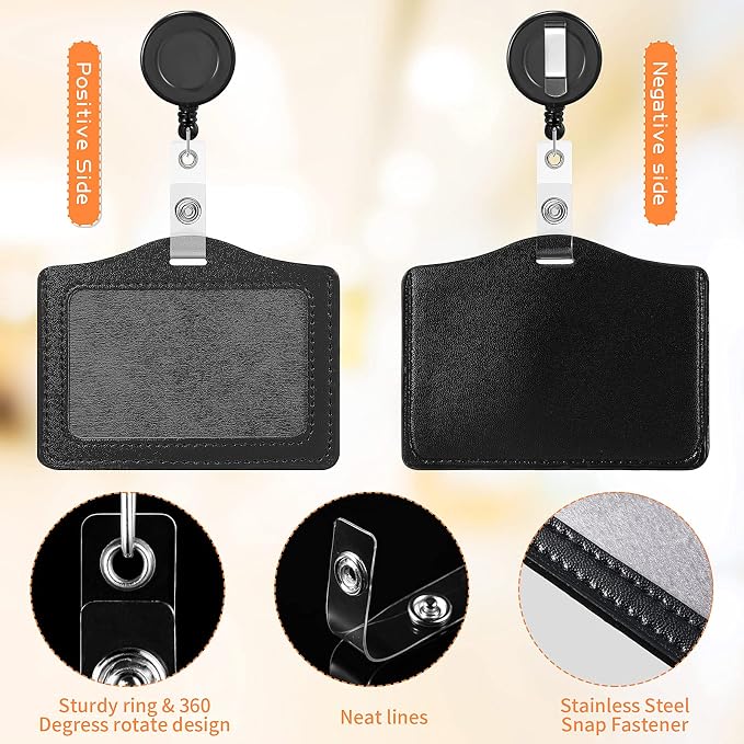 24 Sets Retractable Badge Reels Multicolor Name ID Card Holder PU Leather - Image 3