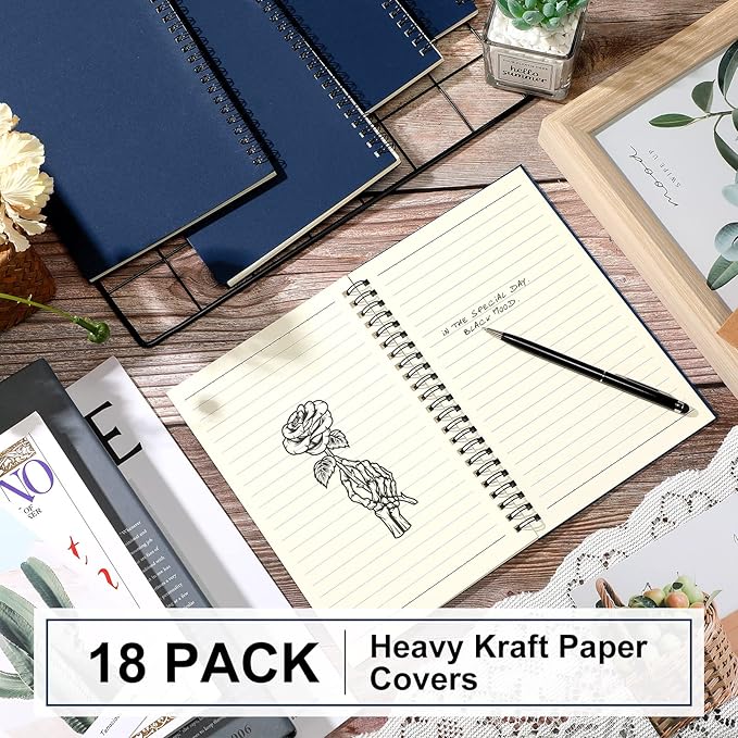 Yahenda 18 Pcs Spiral Notebook Bulk A5 Journal Lined 8.3'' x 5.5'' Writing Composition Paper Small Notepad Subject Notebook for Students Office Business Back to School Supplies (Deep Blue)-DeskLoop Office