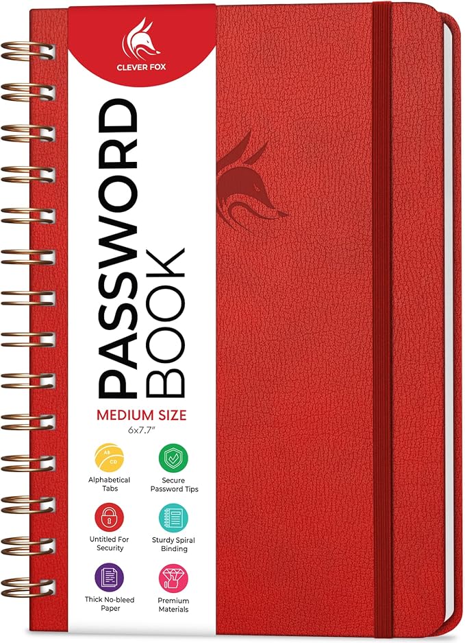 Clever Fox Password Book Spiral – Internet Address & Password Organizer by CleverFox