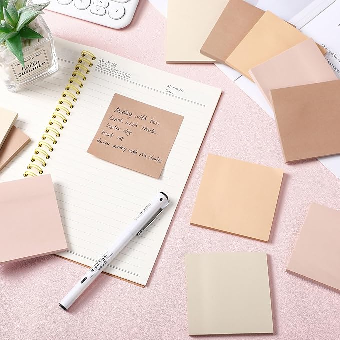 Thenshop 36 Pads Sticky Notes 3''x3'', Self Stick Notes Pads Office Supplies, 50 Sheets/pad Colored Aesthetic Sticky Accessories Home, Office, Notebook(Boho Brown)-DeskLoop Office