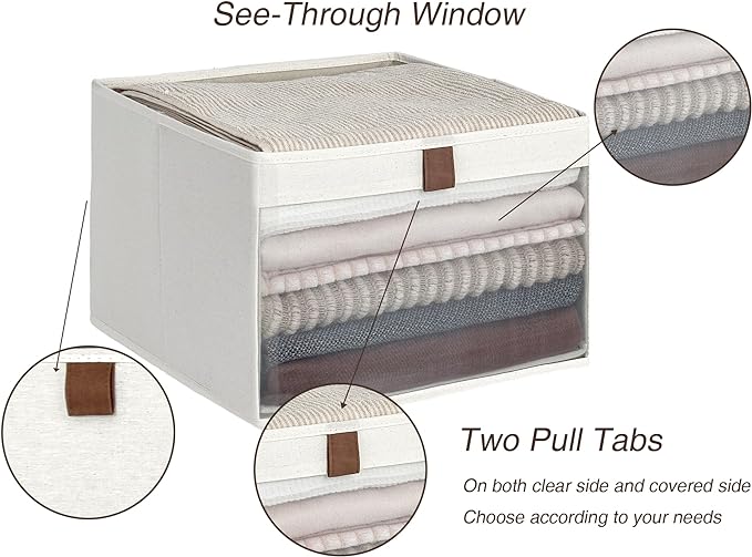 StorageWorks Closet Storage Bins, Extra Large Storage Baskets with Clear Window and Handles, Foldable Fabric Organizer for Clothes, Shelves, Beige, 3 Pack-DeskLoop Office